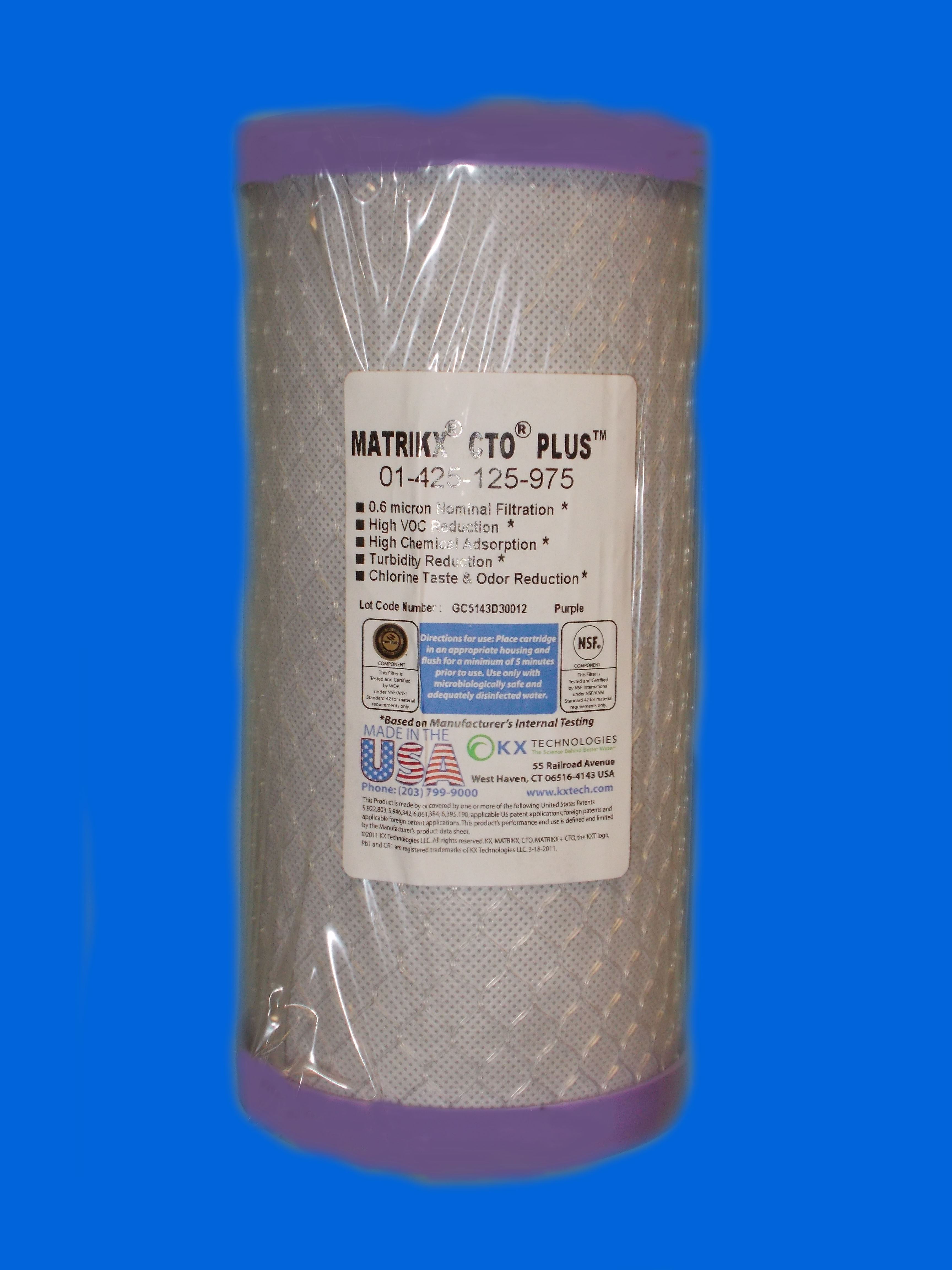 Replacement under sink  chlorine water filter. One Micron, 70,000 gallon,  95% Chlorine Removal
