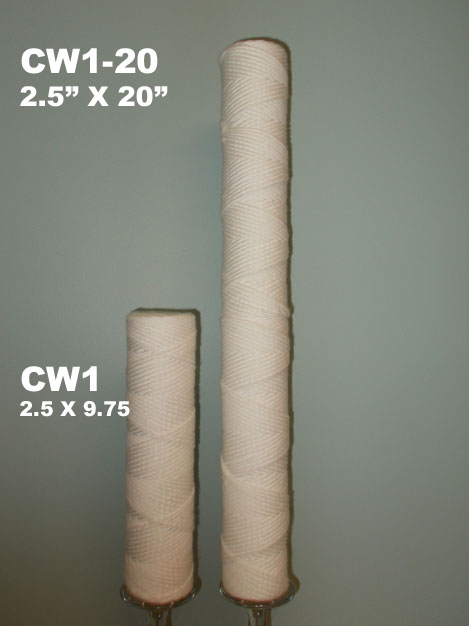 1 Micron sediment water filters - 2.5" x 20" - 4 Filters - Pictured on the right.
